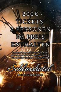 a poster for a party with a clock and fireworks at Schlosshotel Rheinsberg in Rheinsberg