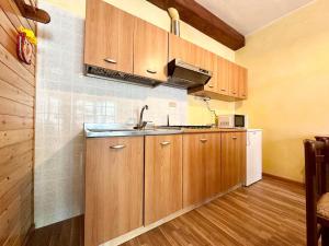 博格塔塞斯特雷Borgata sestriere的配有木制橱柜和水槽的厨房 更多8张照片