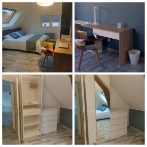 Postel nebo postele na pokoji v ubytování Longère cosy avec cuisine et lave linge