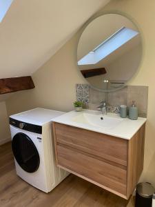 ein Badezimmer mit Waschbecken und Spiegel in der Unterkunft Le Cormontaigne - Metz - 6P in Metz