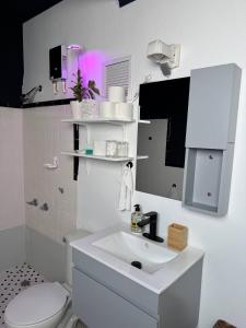 圣胡安D Alexa Mini PH RoofTop的带水槽和马桶的白色浴室