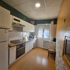 巴尔铁拉Casa Rural "AMARA" Bardenas的厨房配有白色橱柜和木地板