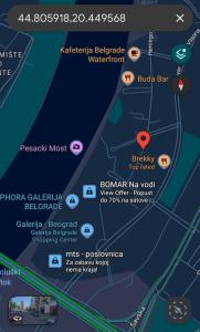 a map showing the locations of the proposed eruptions at BW Arcadia RIVÉ Apartment in Belgrade