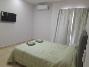 科隆Alojamiento Mabel 2的一间卧室，有一张床，墙上有一台电视