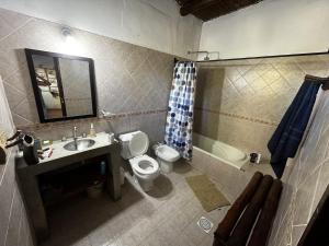 a bathroom with a sink and a toilet and a tub at Finca Basin in Barreal +9 photos