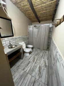 a bathroom with a toilet and a sink at Finca Basin in Barreal
