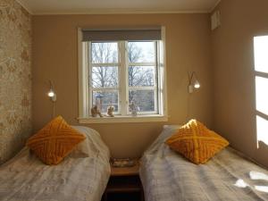 Tanum4 person holiday home in Tanumshede的有窗户的房间里有两张床