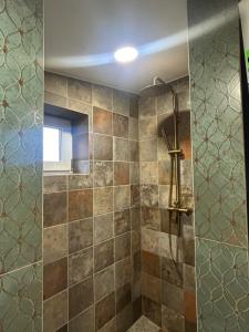 a shower with a glass door in a bathroom at Telšiai Modern Central Apartments in Telšiai +10 photos