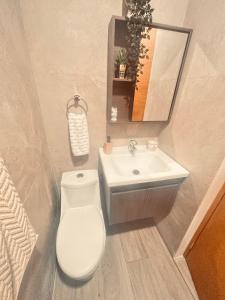 a bathroom with a toilet and a sink at El descanso in Higuey