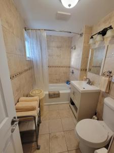 un bagno con un water, una vasca e un lavandino di Grand View - Walk to Falls, Casino & Attractions a Niagara Falls