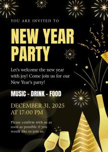 a poster for a new year party with fireworks at VY DA CENTRAL MARKET HOSTEL in Ho Chi Minh City