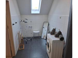 MönkebudeAppartement mit Dachterrasse, Mönkebude的一间带洗衣机和窗户的浴室