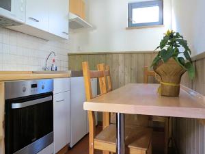 a kitchen with a table with a plant on it at Wohnung mit Terrasse in Hüddingen in Gellershausen