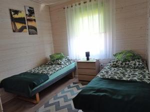 科乌切沃Holiday Home in Kolczewo near Baltic Sea的有窗户的房间里有两张床