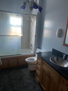 伯班克Private room with shared bathroom in house - Mini Mansion的浴室里有马桶、洗手池和淋浴。 更多5张照片
