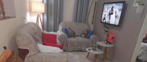 un soggiorno con sedia e TV a schermo piatto di Cantinho Descanvida Temporada a Água Boa