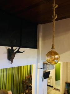 una luz colgada del techo de una sala de estar en Beehive mountain resident, en Kandy