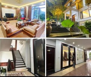 uma colagem de quatro fotografias de uma sala de estar em Hà Thành Villa em Hanói