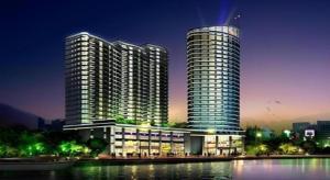 uma representação de um grande edifício junto à água em New Century Hangzhou Qiandao Lake Longting Hotel em Chun'an