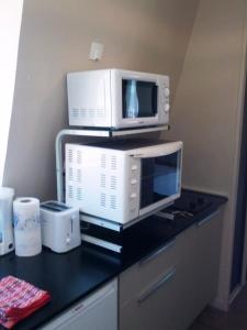 eine Mikrowelle und ein Toaster auf der Theke in der Unterkunft Nice Centre, Magnifique Studio Proche Mer in Nizza