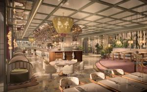 Una representación de un restaurante con mesas y sillas. en Roswyn, a Morgans Originals hotel, en Bombay