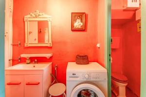 ein Badezimmer mit Waschmaschine und Waschbecken in der Unterkunft Appart centre La Salvetat Agout in La Salvetat