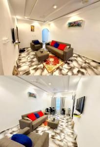 2 immagini di un soggiorno con divani di G v Homes and apartments a Gbawe