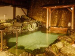 鹤冈市Yunohama Onsen TATSUNOYU的岩石间里的一个大型水池