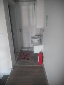a bathroom with a toilet and a red fire extinguisher at Living House in Salihli