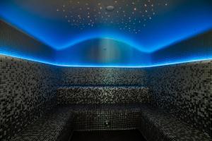 泽勒兹纳·鲁达OREA Resort Horizont Šumava的房间里有一个浴缸，浴缸上亮着蓝灯。 更多46张照片