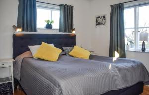 RörumNice Home In Simrishamn With Wifi的一间卧室配有一张带两个黄色枕头的床