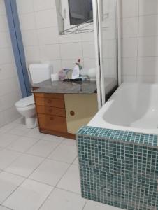 Un baño con lavabo e inodoro en Sunny Villa, en Belgrado