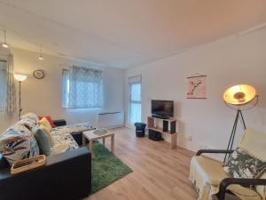 un soggiorno con un divano e una TV di Le Pivoine #Confort a Issoire