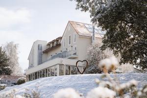 圣马丁安德达斯艾森伯格酒店的一颗心静静地躺在房子前的雪地上。
