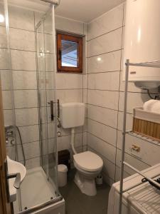 モクラ・ゴラにあるApartman Gorska priča, Mokra Goraの小さなバスルーム(トイレ、シャワー付) +3枚の写真