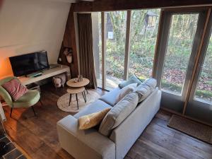 a living room with a couch and a tv at Tipi d'Amis in Durbuy