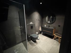 Gammelgårdvegen 31 في ترومسو: حمام مزود بمرحاض ومغسلة ومرآة +10 صور