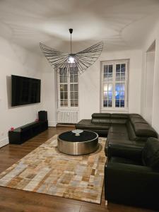 a living room with a couch and a table at Grand appartement de 140m2 en plein centre-ville in Strasbourg +12 photos