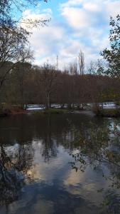 un grande bacino d'acqua con alberi e nuvole di La tête dans les étoiles a Ruffec