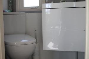 bagno bianco con servizi igienici e finestra di Weideveld 60 Michelle a Den Burg