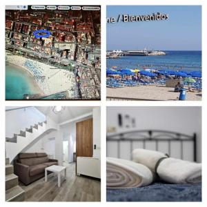 a collage of pictures of a beach and a hotel at Apartalux Villa Playa in Benidorm