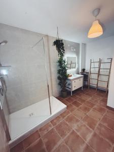 a bathroom with a shower and a toilet and a sink at Colmar St Joseph Nature Cocoon in Colmar