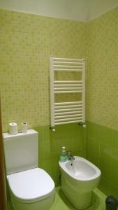 baño verde con aseo y lavamanos en Rita Room, en Florencia