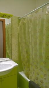 baño con lavabo y cortina de ducha en Rita Room, en Florencia