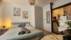 Ένα ή περισσότερα κρεβάτια σε δωμάτιο στο Le Remède - Studio calme hyper-centre Orléans