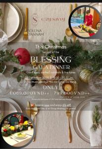 Un volante para un restaurante con platos y utensilios. en Soluna D'Annam - The Art of Hoi An Relaxation - formerly Hoi An Babylon Riverside Hotel, en Hoi An