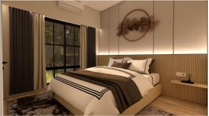 Un dormitorio con una cama grande y una ventana. en Lioravilla Suite Lioravilla Suite - Jacuzzi & Billiard in KBP, en Padalarang