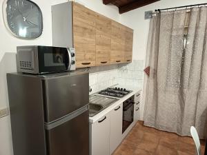 una cucina con un forno a microonde sopra un frigorifero di Il canneto a Catania