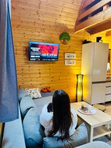 Μια τηλεόραση ή/και κέντρο ψυχαγωγίας στο Dolina Bella - ogrzewany domek z balią, sauną i kominkiem w sercu Kaszub