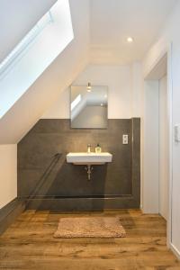 ein Badezimmer mit Waschbecken und Spiegel in der Unterkunft Klosterhof Aue W 5 in Bad Zwischenahn